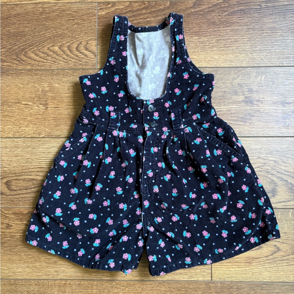 Vintage 90s Osh Kosh Purple Corduroy Floral Romper Shortalls Size 4